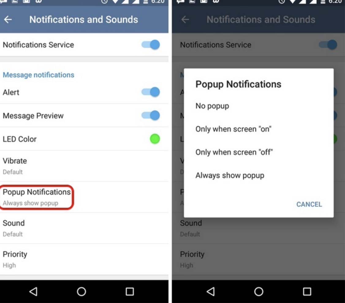 Cómo configurar las notificaciones emergentes en Telegram